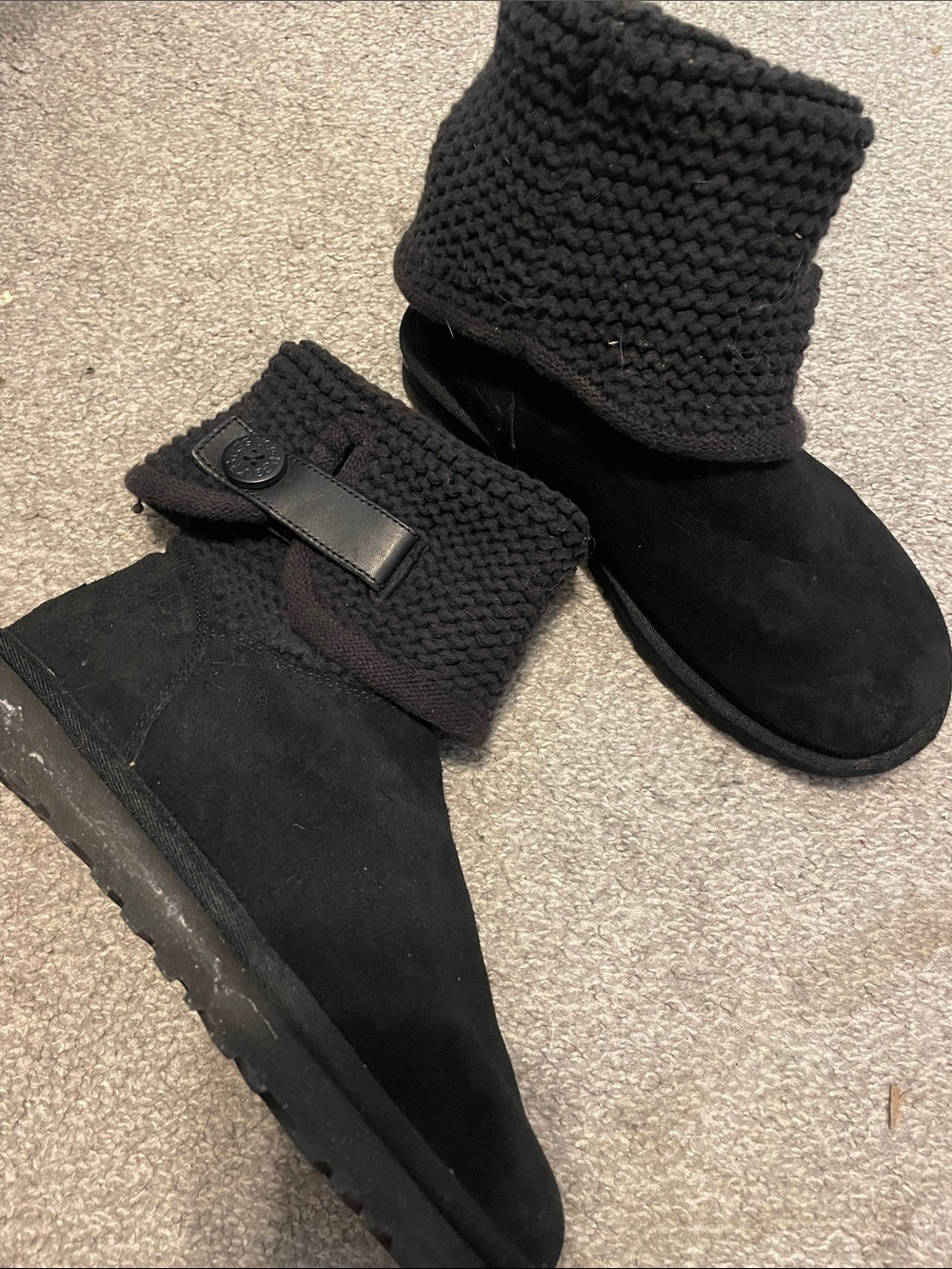 UGG Black Knit-Cuff Suede Ankle Booties